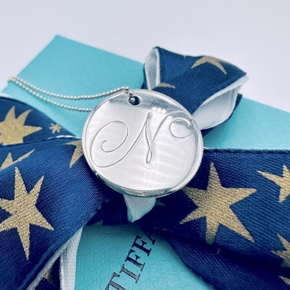 Tiffany & Co. Large Initial Alphabet Letter N Disc Necklace 18" Sterling Silver - Picture 1 of 11